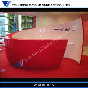 Red Curved Artificial Stone Reception Desk