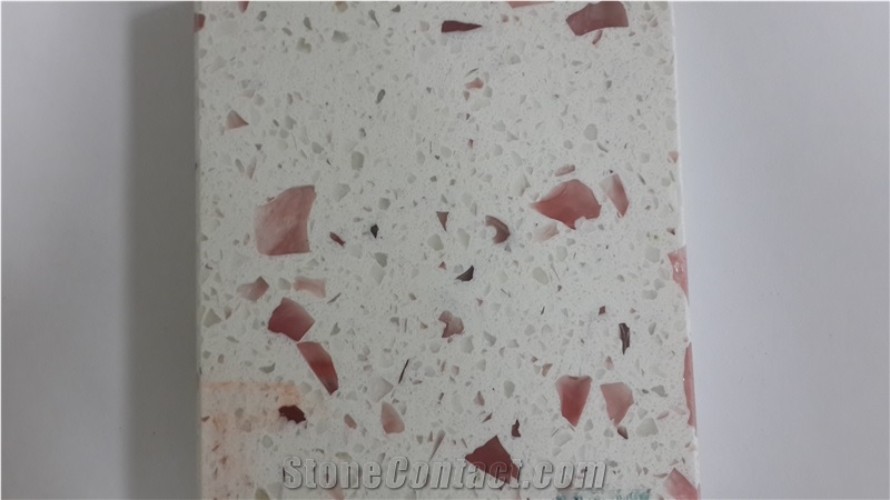 White Artificial Quartz Stone with Red Glass