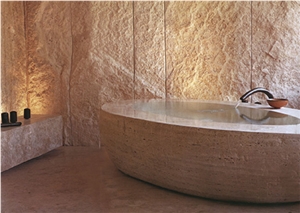Beige Travertine Bathtub,Bath Tubs-Own Factory