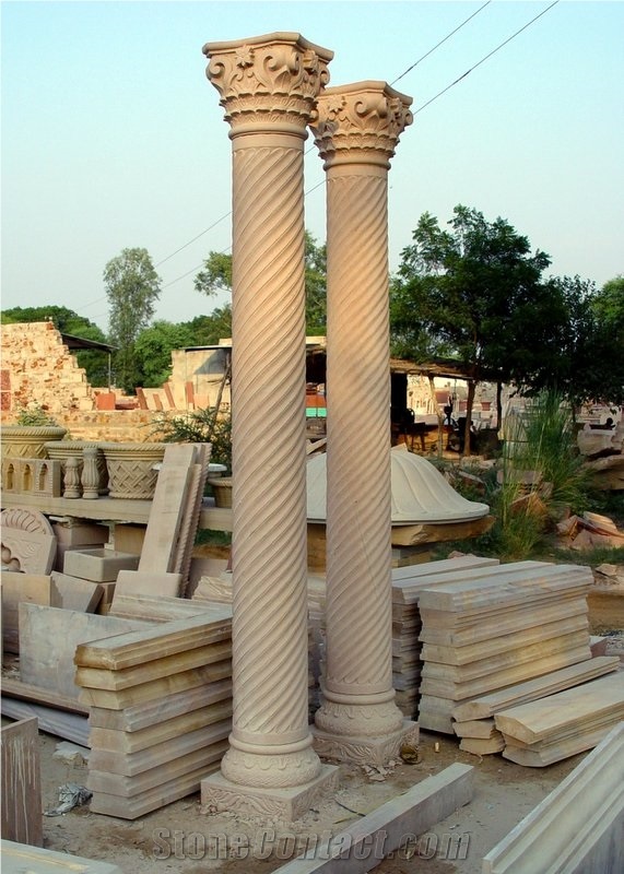 Beige Marble Building Stones, Column Tops, Sculptured Columns
