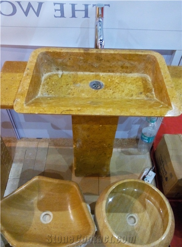 Saffron Gold Limestone Bathroom Sink & Wash Basins, Yellow Limestone Sinks
