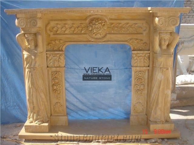 Beige Marble Fireplace Cover