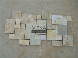 P014 Yellow Wooden Beige Slate Mosaic Pattern