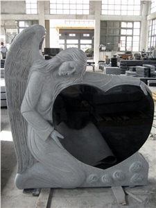 Shanxi Black Granite Tombstone & Monument,Gravestone & Heart Headstone Angel Statue