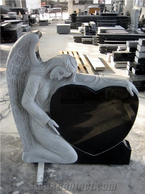Shanxi Black Granite Tombstone & Monument,Gravestone & Heart Headstone Angel Statue