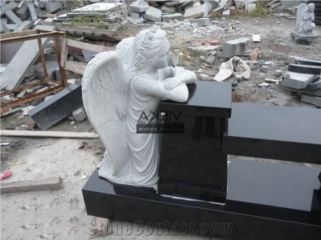 Shanxi Black Granite Tombstone & Monument,Memorials,Gravestone & Headstone Angel Bench