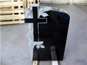 Shanxi Black Granite Tombstone & Monument,Memorials,Gravestone & Headstone Cross and Rose Carve