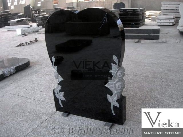 Shanxi Black Granite Tombstone & Monument,Memorials,Gravestone & Headstone Rose Carve
