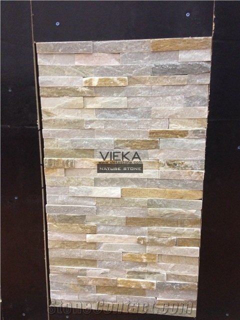Slate & Quartzite Culture Stone Panel,Wall Panel,Ledge Stone,Veneer,Stacked Stone for Wall Cladding 60x15cm P014 Beige Yellow Slate