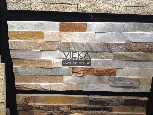 Slate & Quartzite Culture Stone Panel,Wall Panel,Ledge Stone,Veneer,Stacked Stone for Wall Cladding 60x15cm P014 Flat + Rockface