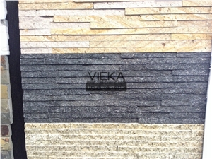 Slate & Quartzite Culture Stone Panel,Wall Panel,Ledge Stone,Veneer,Stacked Stone for Wall Cladding 60x15cm Retangle Black