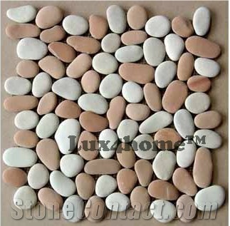 Pink Pebble & White Pebble Tiles Mosaic on Mes - We Produce Pebble Tiles in Indonesia