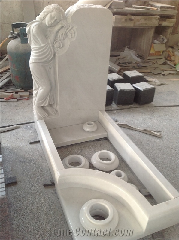 Cararra White / Hunan White Marble Tombstone Engraved Monuments