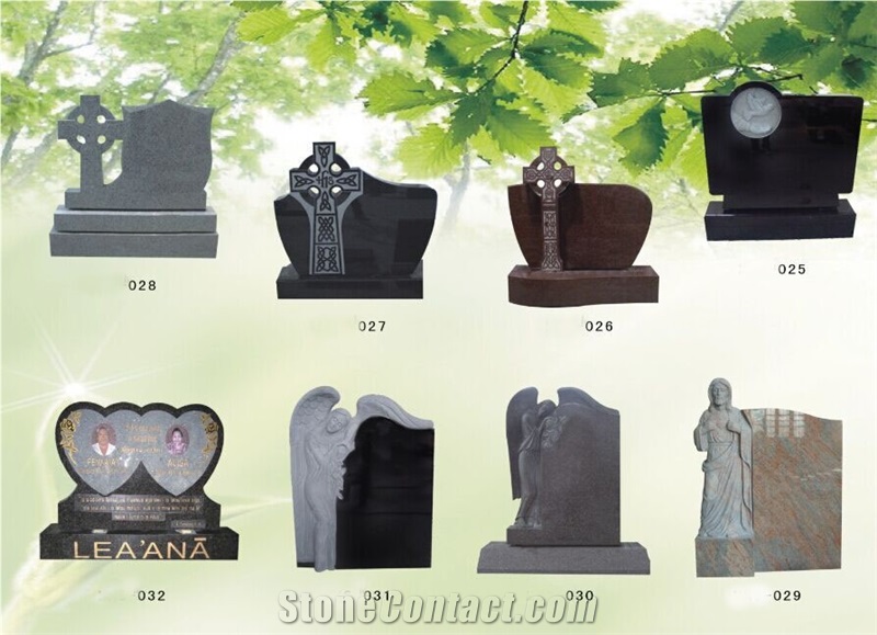 European Granite Tombstones Custom Monuments Cemetery Headstone, Green Granite Custom Monuments