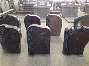 Green Granite Engraved Headstones Tree Carved Monuments Tombstone