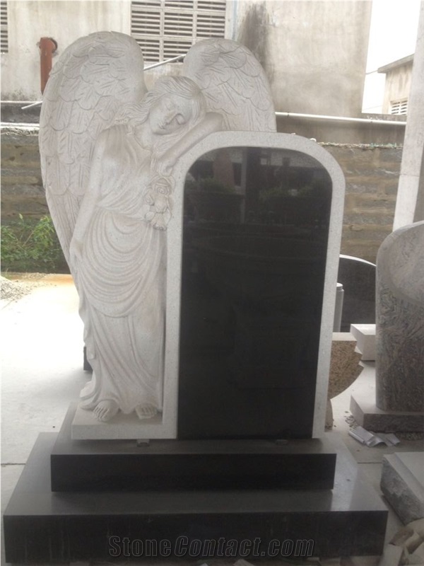 Hunan White Marble Tombstone Engraved Monuments Angel Headstones