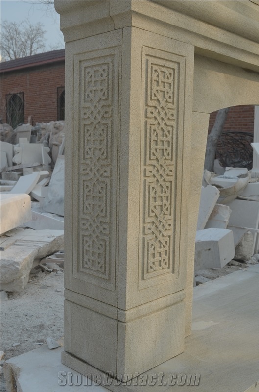 Beige Sandstone Fireplace Mantel Custom Size Surround Hearth
