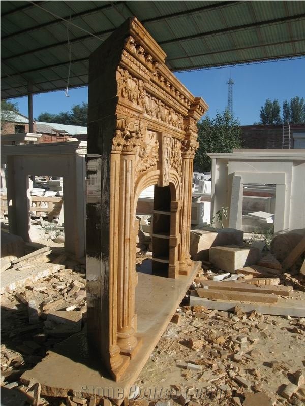 Hand Carved Marble Column Design Fireplace Mantel Surround Hearth