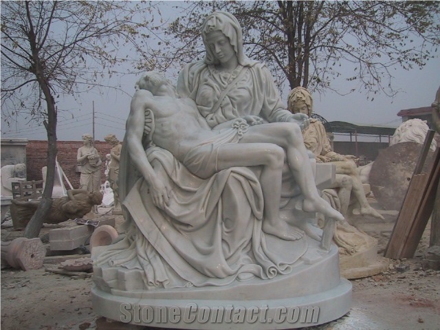 Hand Carved Marble Statue Pieta, Jade White Marble Statues