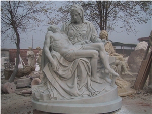 Hand Carved Marble Statue Pieta, Jade White Marble Statues