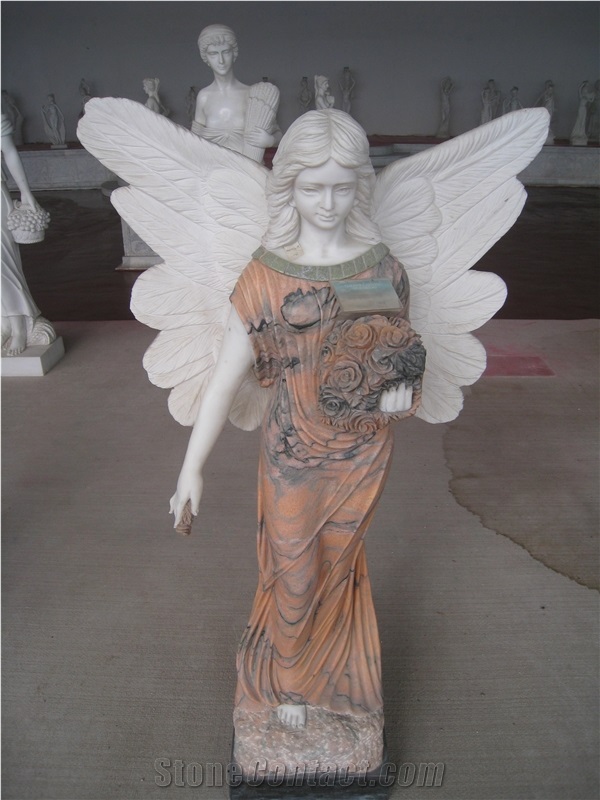 Hand Carved White Jade Marble Angel Statue