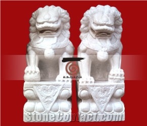 Hand Carved White Marble Chinese Lion White Marble Sculpture Statue