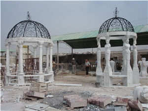 Hand Carved White Marble Gazebo with Iron Dome