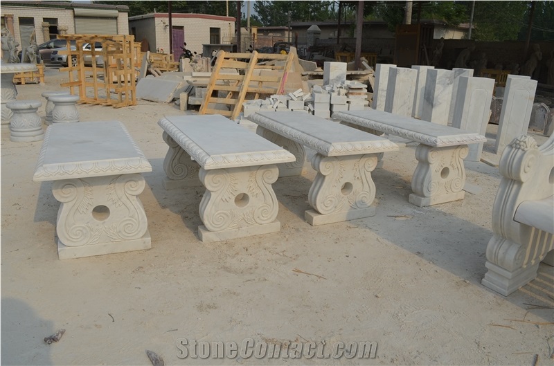 White Marble Bench & Table