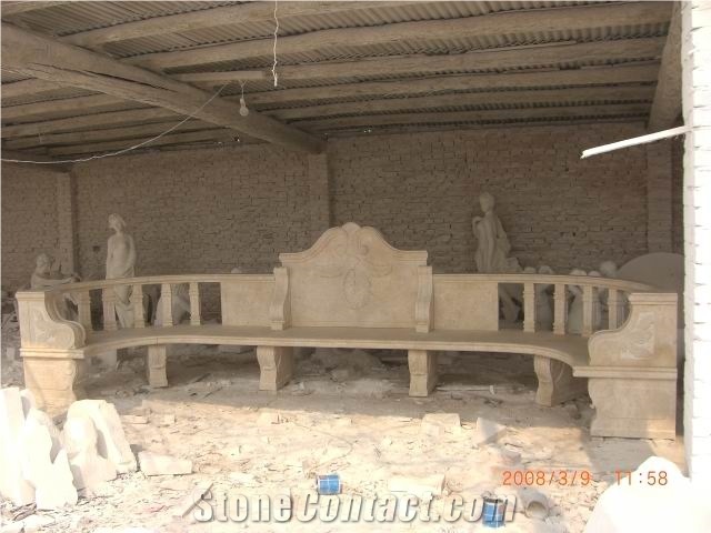 White Marble Long Bench with Hand Carving