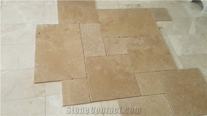 Burdur Medium Travertine Pattern Tiles, Beige Polished Travertine Floor Tiles