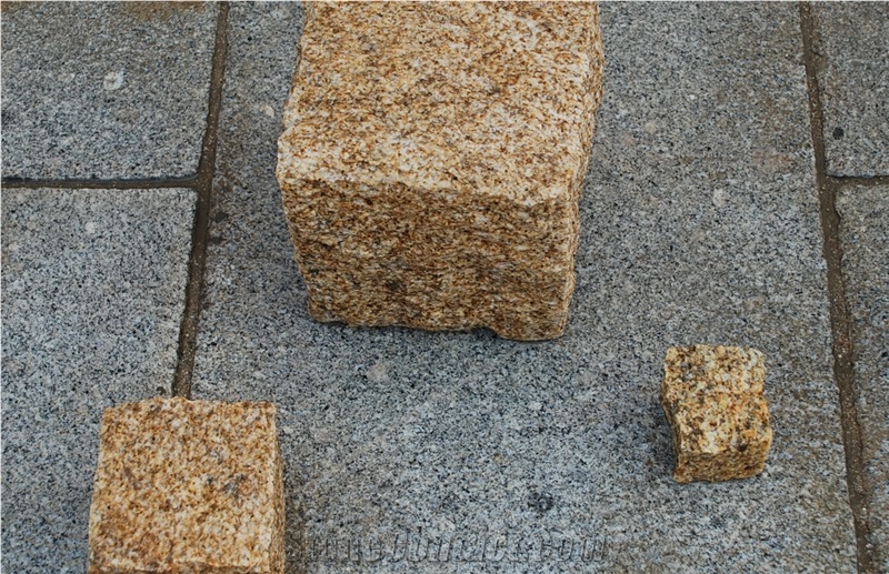 Yellow Cubes Flamed/Bush Hammered, Yellow Granite Cube Stone & Pavers