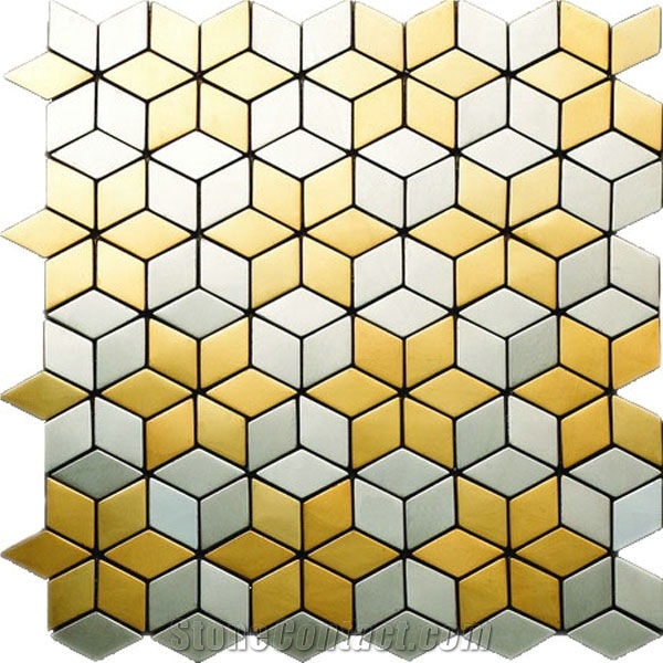 Bmx03 Gold Silver Stainless Brushed Rhombus Metal Mosaic