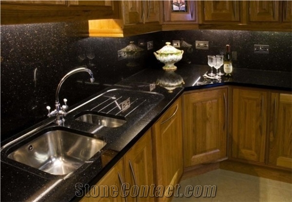 Black Galaxy Granite Kitchen Countertops,Indian Black Granite Kitchen Worktops