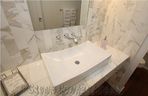 Calacatta Gold Marble Bathroom Countertops,Italian White Marble Vanity Top