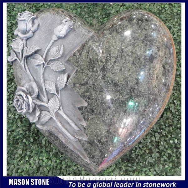 France Style Heart Headstone, Olive Green Headstone, Olive Green Granite Monument & Tombstone