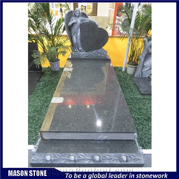 France Style Monument, Angel&Heart Tombstone, Diamond Jilin Green Granite Monument & Tombstone