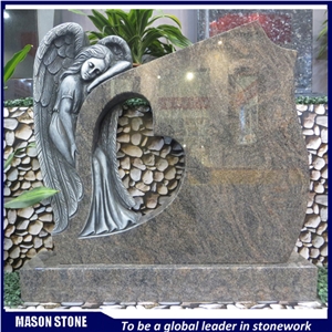 Himalaya Blue Engraved Headstone,Angel with Heart Tombstone & Monument