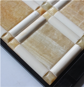 China Honey Onyx Mosaic Manufacture 100x100+ 20x100 +20x20mm Hn-09