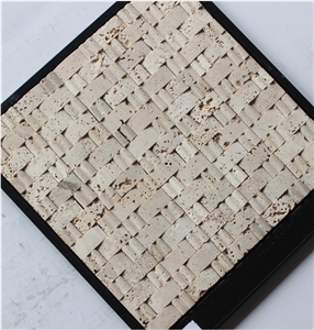 China Travertine Mosaic Manufacture Hp-12, White Travertine Mosaic