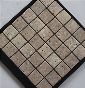 China Travertine Mosaic Manufacture St-011m-48, Brown Travertine Mosaic