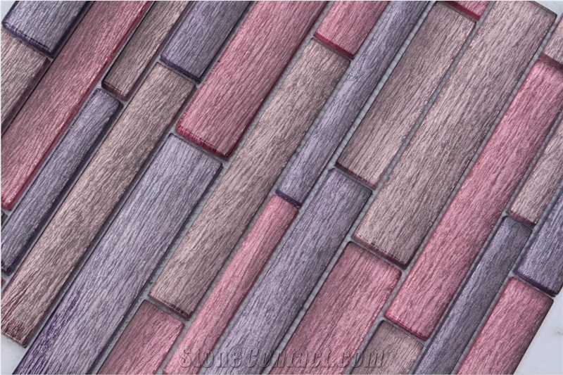 Silk Road Metal+Glass Mixed Mosaic Manufacture China Glass Mosaic Linear Pink/Black /Purple H5596
