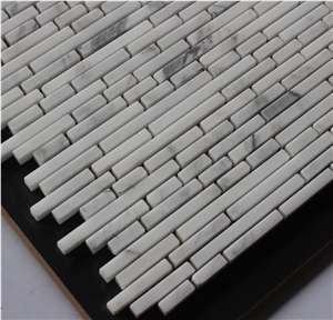 Volakas Marble Mosaic,White Marble Mosaic China Manufacture Stone Material Linear White/Black Hy-50