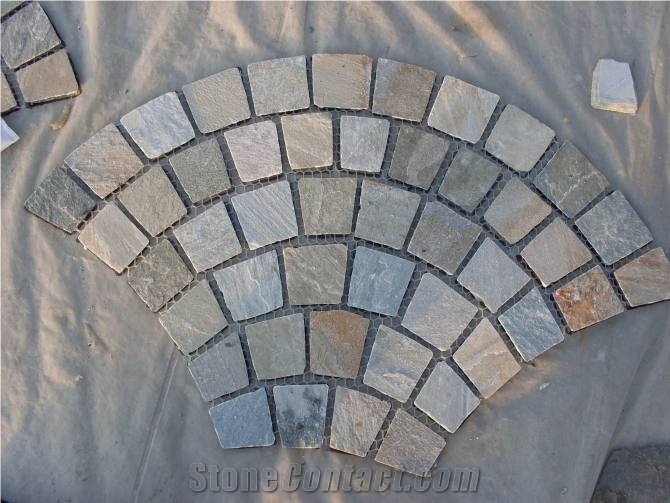 Chinese Slate Cube Stone&Pavers / Rusty Slate Cobblestone / Fan Shape Paving Stone