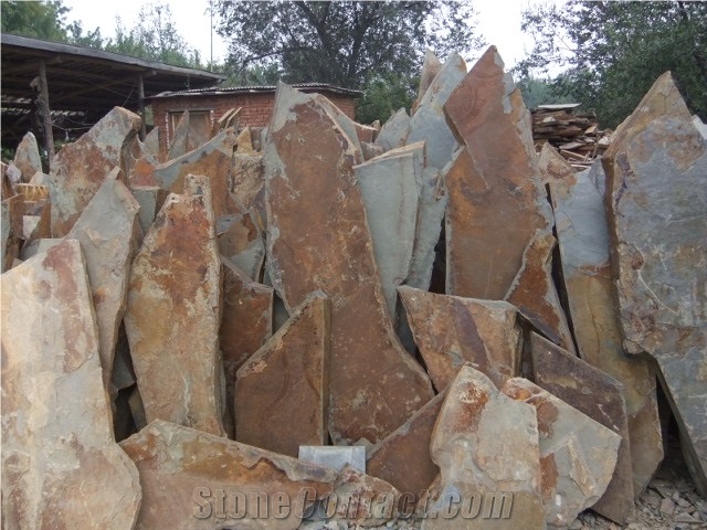 Rusty Slate Random Paving,China Rust Slate Stacked Stone,Cultured Stone,Ledge Stone for Wall Panel Decor