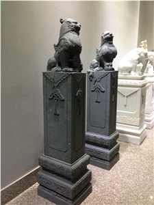 China Foo Dog Sculpture, Grey Bluestone Sculpture & Statue