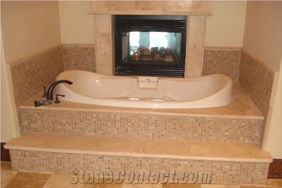 Marble Mosaic Bath Tub Surround and Deck