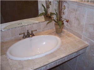 Mediterranean Travertine Tumbled Bathroom Top Tiles, Backsplash