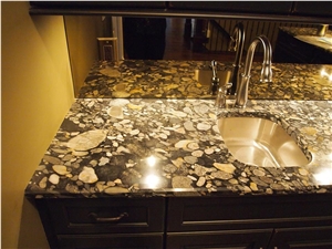 Black Marinace Granite ​3cm Thick Polished Bedrock Bathroom Counters with 1/4" Beveled Edge Profile