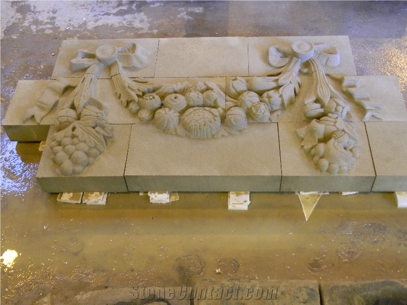 Scotch Buff Sandstone Hand Carved Floral Wall Panel