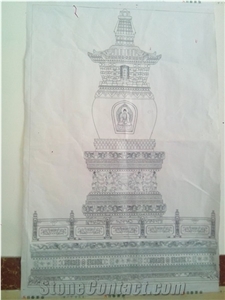 Handcarved Sarira Stupa, White Granite Sculpture & Statue